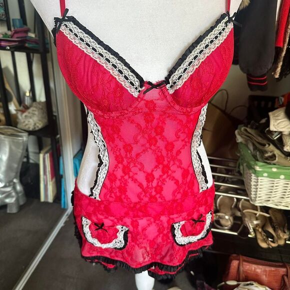 Victoria-s-Secret Red and Pink Corset Dress/Apron - Picture 2 of 5
